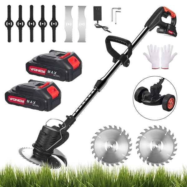 Cordless String Trimmer with Wheels & Blade Kit, Black