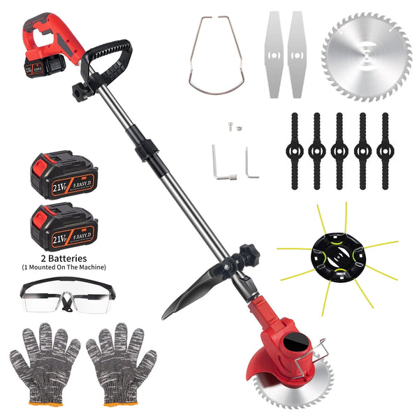Cordless Grass Trimmer with Folding Shaft, 4 Cutting Options, Red