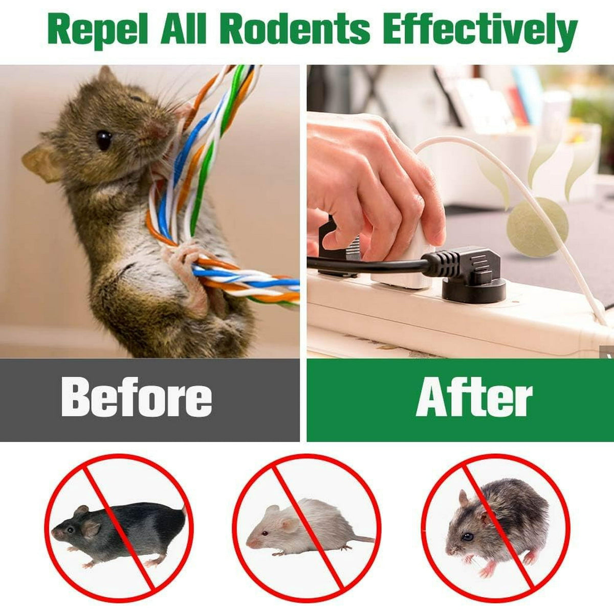 Rodent repellent balls: rodent activity comparison artwork.