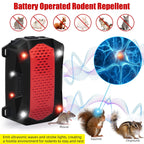 Vehicle rodent repeller: ultrasonic and flashing-light illustration.
