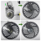 Brushless cordless trimmer: toothed blade attachment sequence.