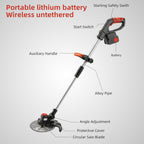 Brushless cordless string trimmer: labeled trimmer handle shaft and guard.
