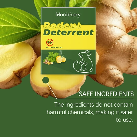 Peppermint rodent repellent balls: repellent package with ginger artwork.