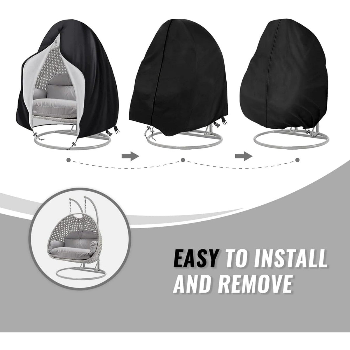 Double egg chair cover: cover installation sequence.