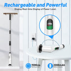 Cordless electric spin scrubber: extended handle and digital display.
