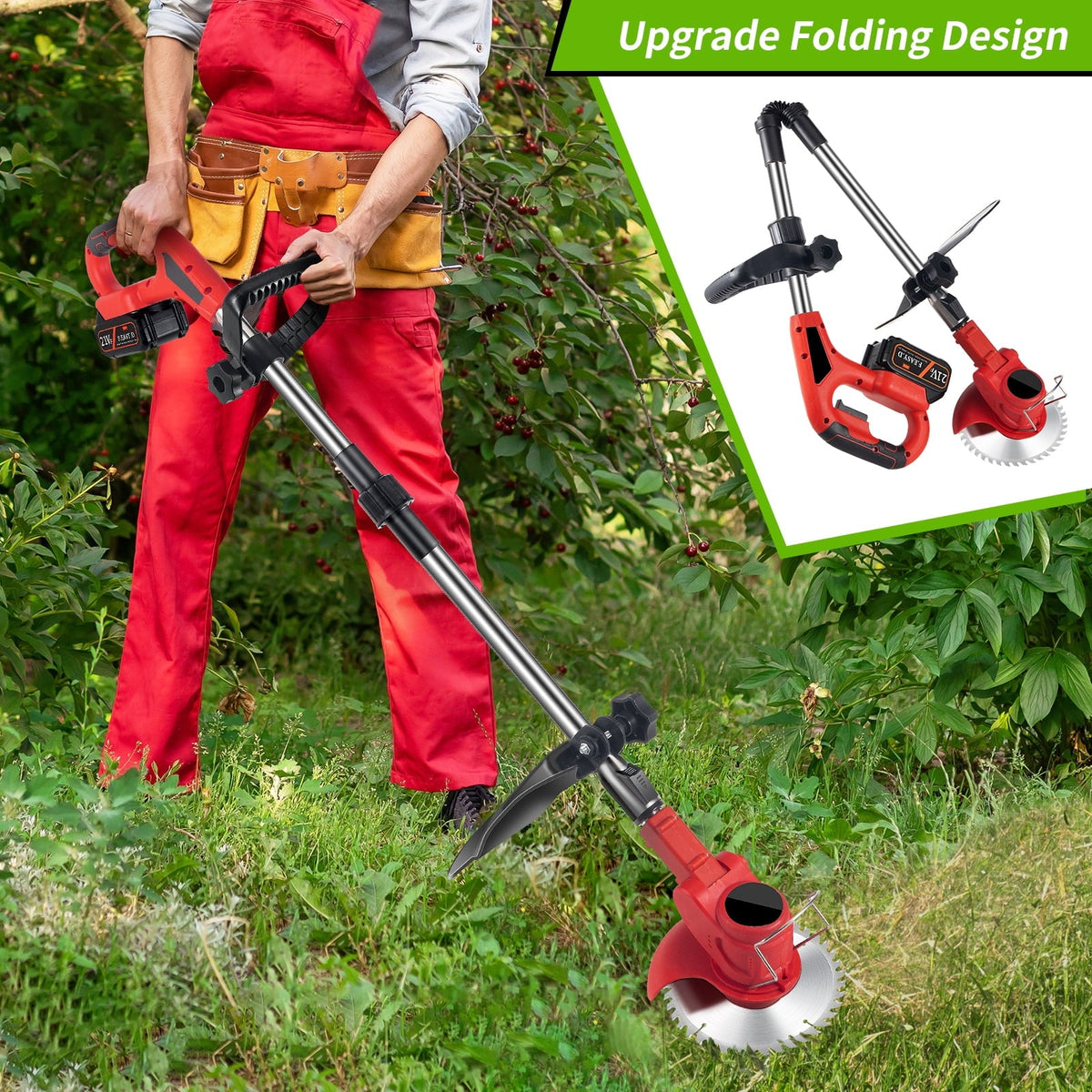 Cordless grass trimmer blade kit: folding trimmer shaft.