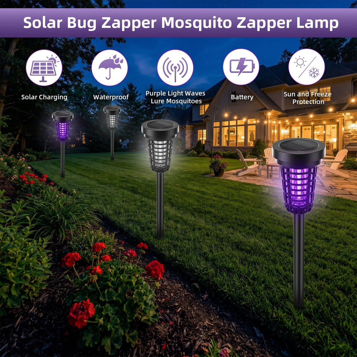Solar bug zapper torches: solar torch lights in garden.