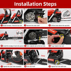 62cc gas chainsaw: bar and chain installation steps.