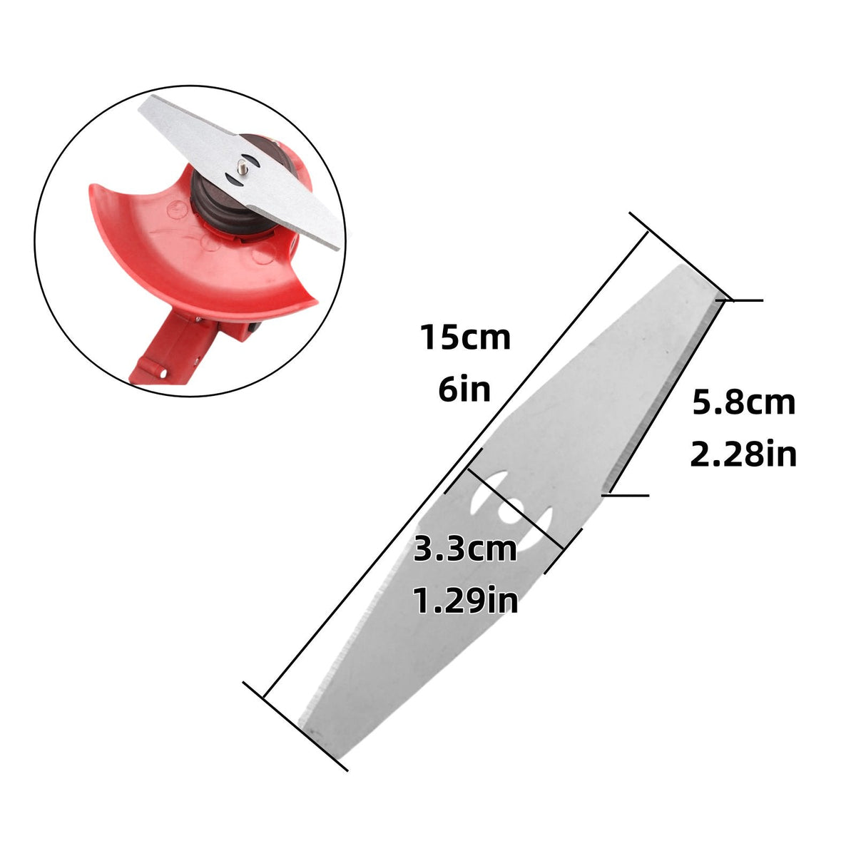 Metal string trimmer blades: blade dimensions and mounting holes.
