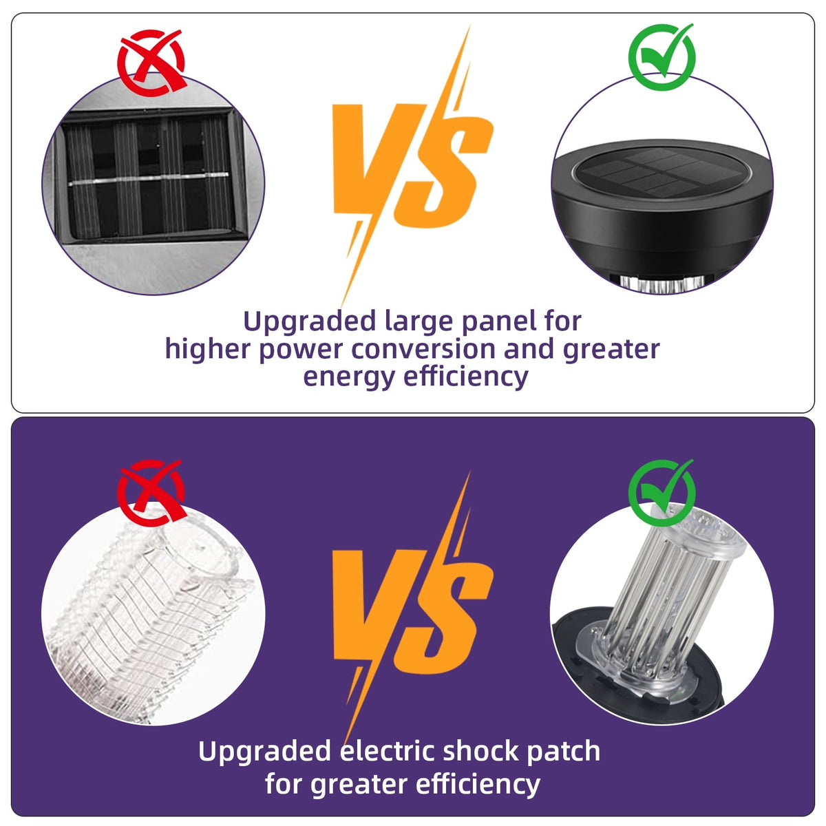 Solar bug zapper torch: solar panel and grid construction comparison.
