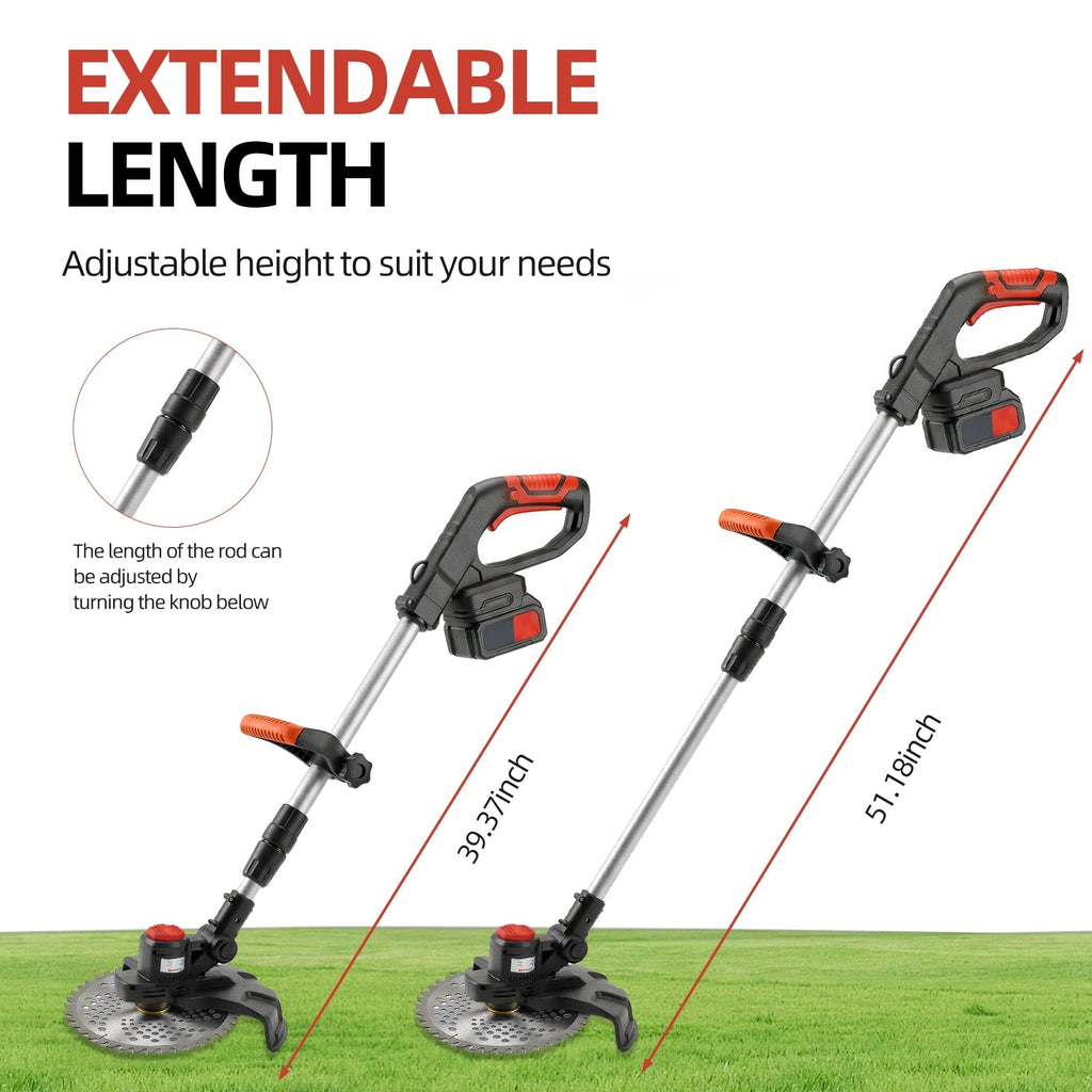Brushless cordless string trimmer: telescopic shaft positions.