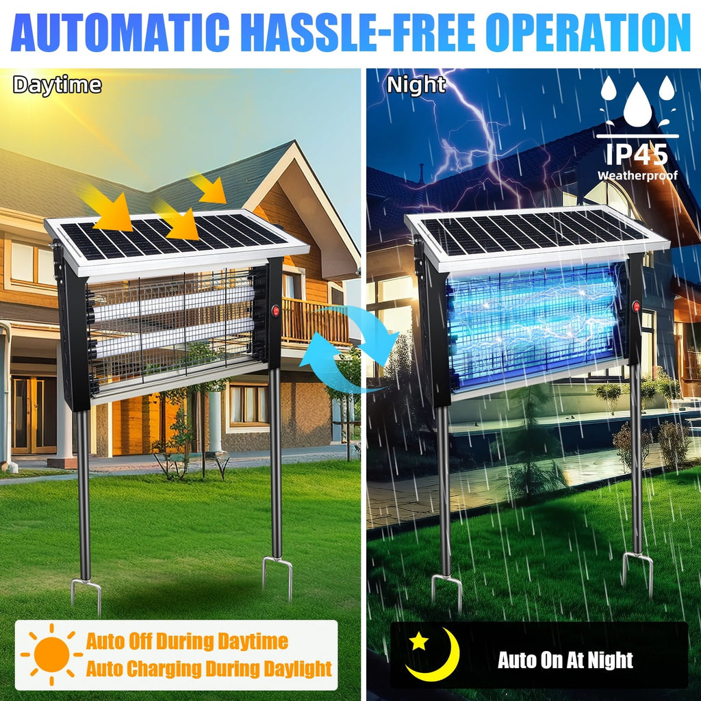 Solar bug zapper with stand: day and night zapper modes.
