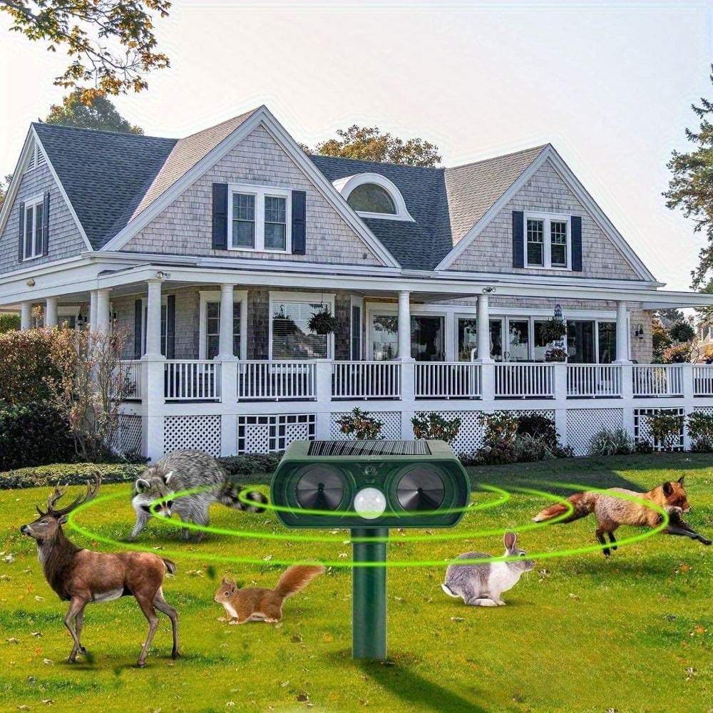 Solar animal repeller 4 pack: repeller outside house.