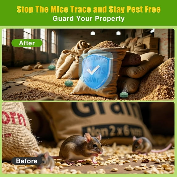 Peppermint rodent repellent balls: home placement comparison artwork.
