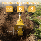 Cordless garden tiller: tilling-depth and width artwork.