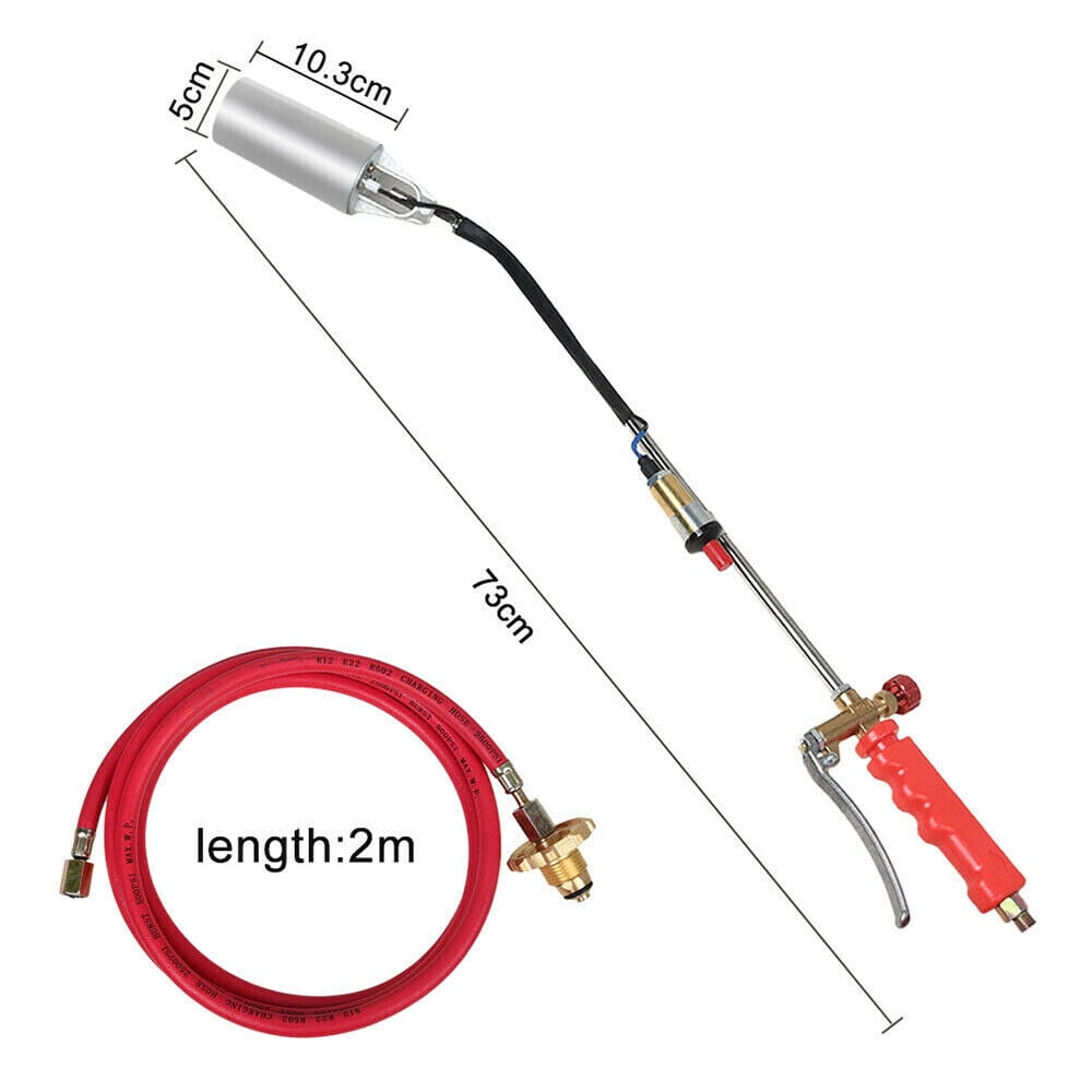 Propane weed burner torch: torch and hose dimensions.