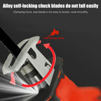 Cordless reciprocating saw: self-locking chuck close-up.