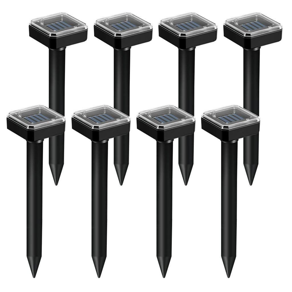 Solar gopher repellent stakes: eight-stake promotional layout.