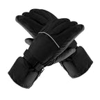 Heated motorcycle gloves: black glove pair with wrist straps.
