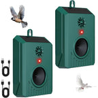 Solar bird deterrent: two green bird deterrents and USB cables.