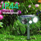 Solar strobe animal repeller: repeller in rain artwork.