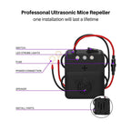 Under hood rodent repeller 2 pack: labeled repeller lights speaker and connections.