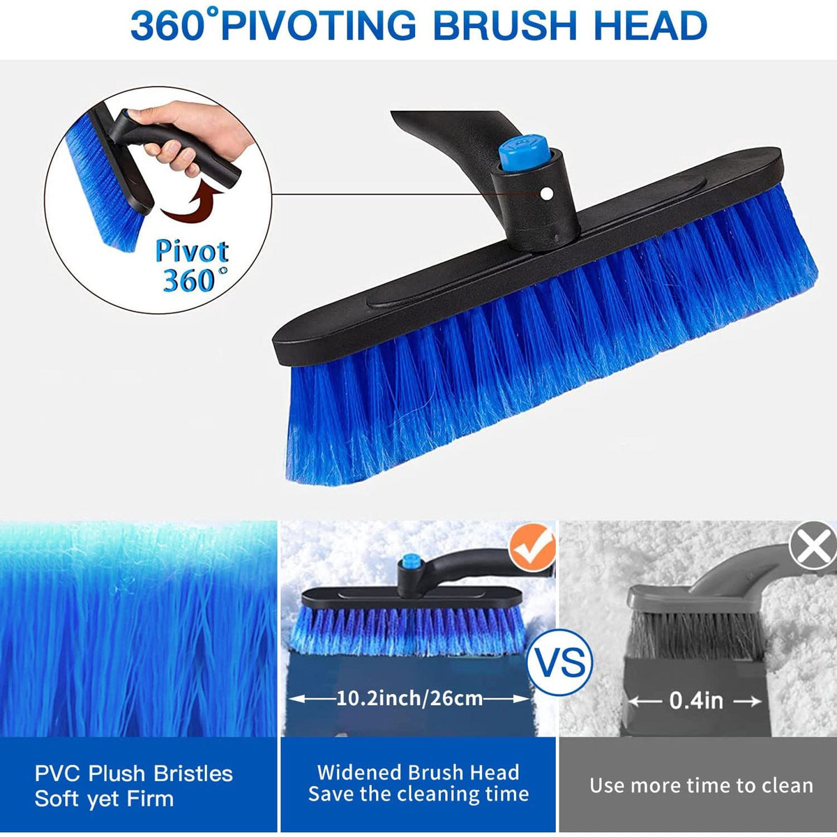 Extendable snow brush ice scraper: pivoting brush head demonstration.