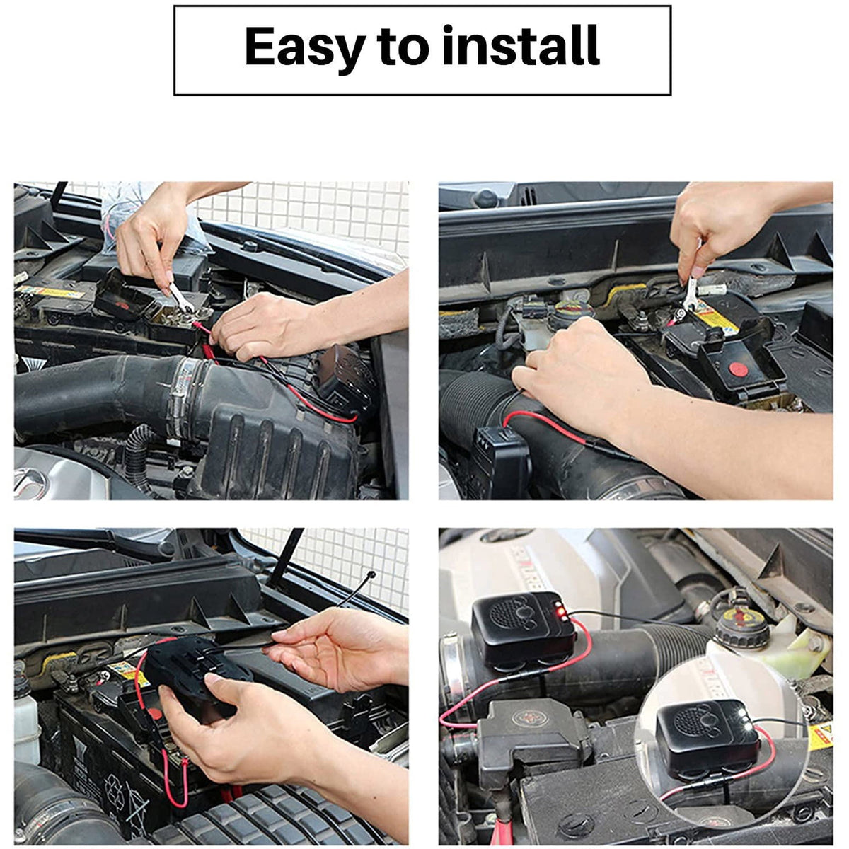 Under hood rodent repeller 2 pack: engine-bay installation sequence.