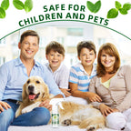Peppermint rodent repellent spray: family and pet promotional artwork.