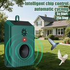 Solar bird deterrent: automatic sound-cycle illustration.