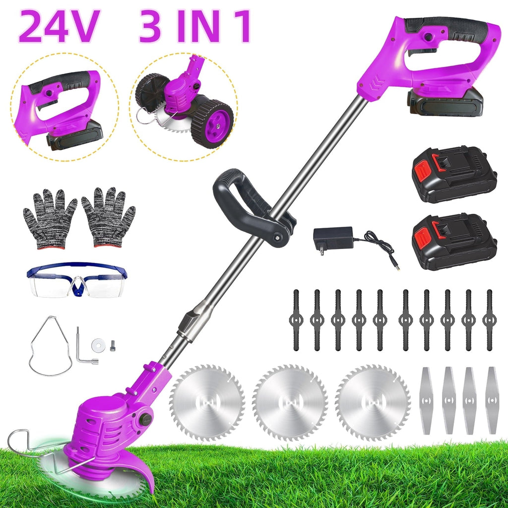 Purple cordless grass trimmer: purple trimmer batteries and accessories.