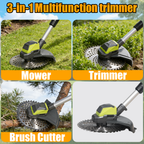 Cordless trimmer with pivoting head: trimming application examples.
