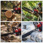 62cc gas chainsaw: wood-cutting application examples.