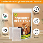 Squirrel repellent pouches: repellent package and feature illustration.