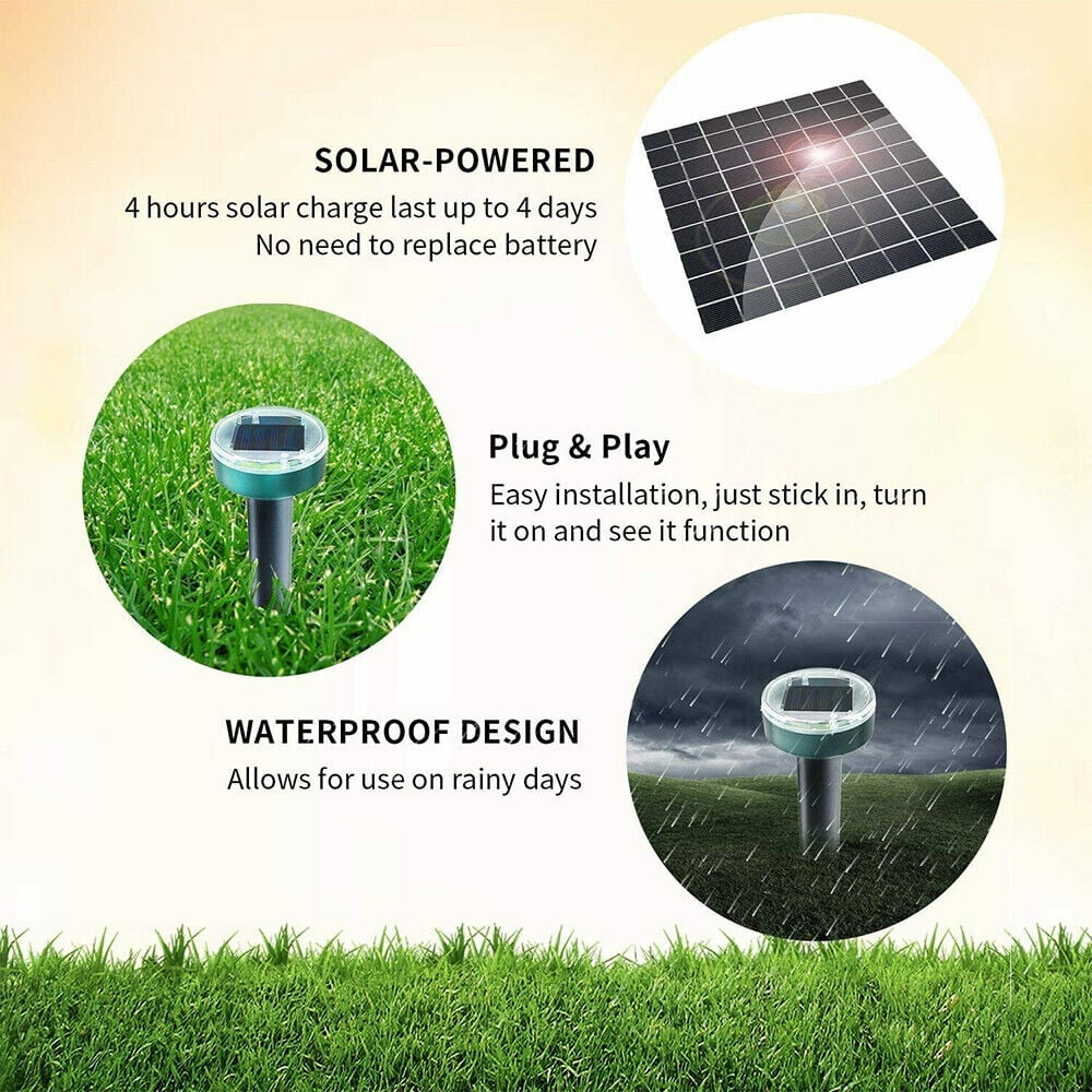 Solar mole repellent stakes: solar charging and ground installation.