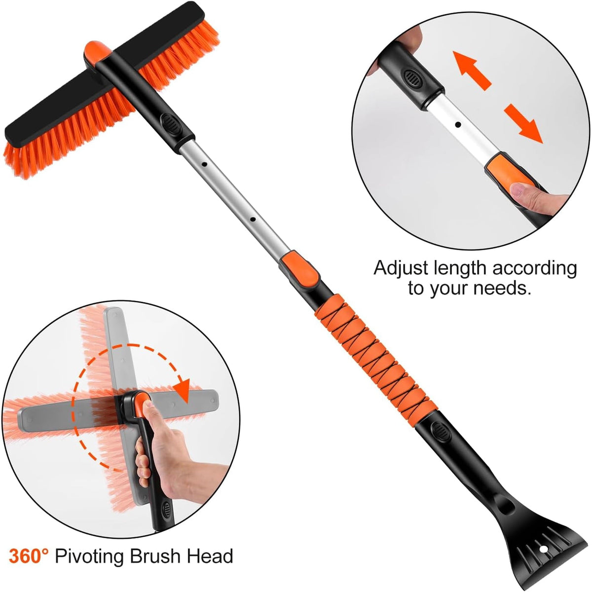 Snow brush and shovel set: brush length and pivot adjustment.
