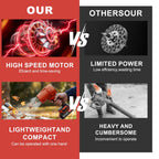 24v cordless leaf blower: motor and body comparison infographic.