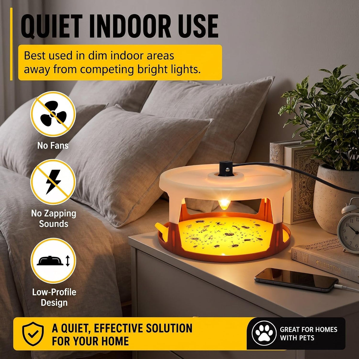 Indoor flea light trap: indoor low-light placement examples.