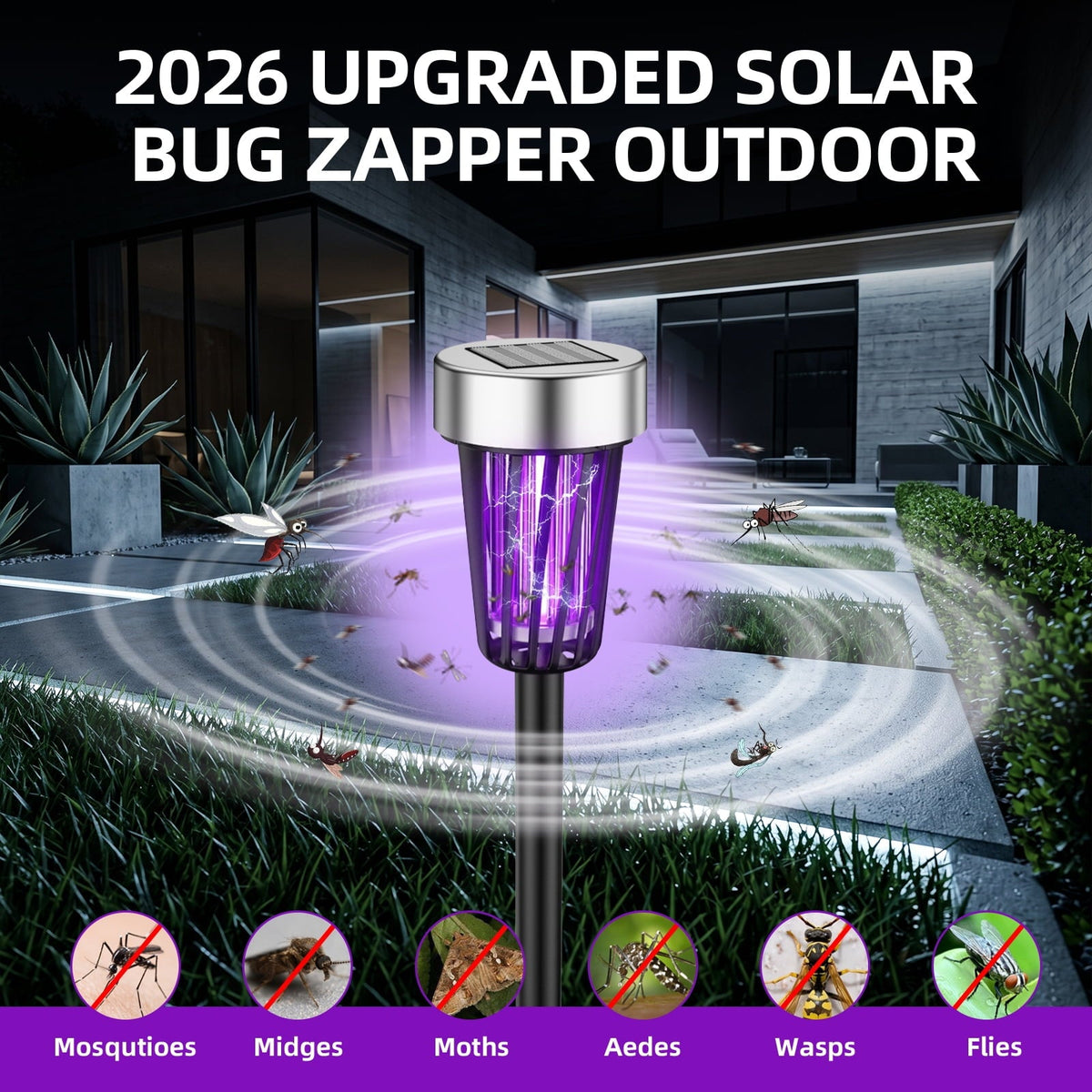 Solar bug zapper outdoor: solar zapper beside patio.