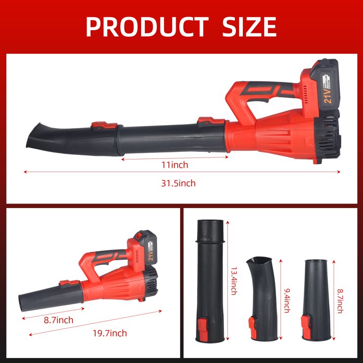 6 speed cordless leaf blower: blower and nozzle dimensions.