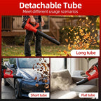 6 speed cordless leaf blower: long short and flat nozzle examples.