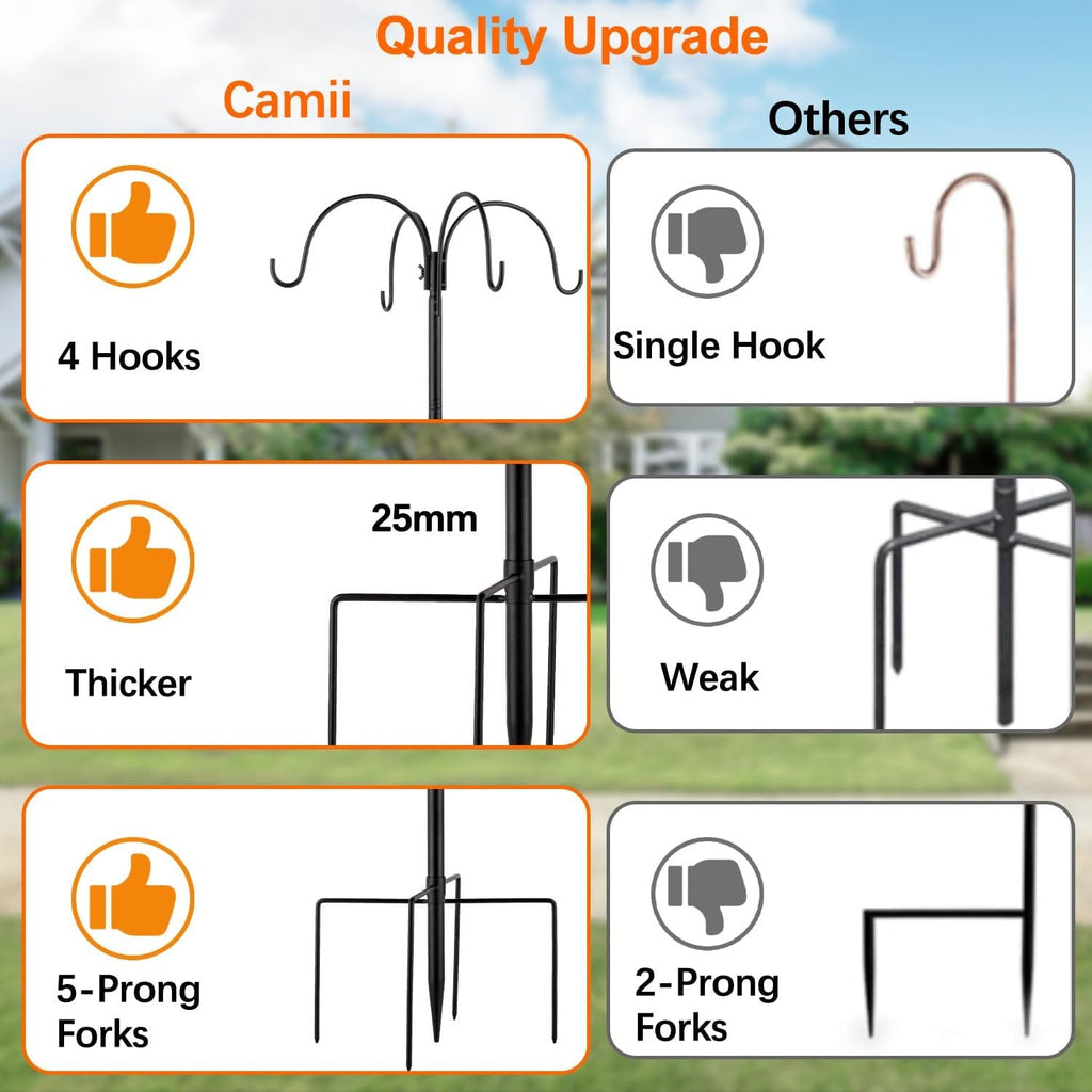 Garden shepherds hook: hook and base construction comparison.
