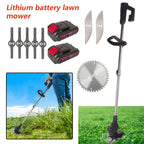 Black cordless grass trimmer: trimmer kit and outdoor use.