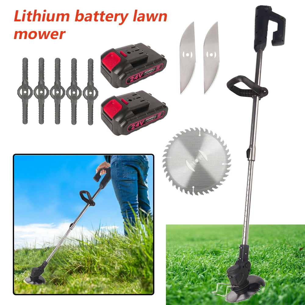 Black cordless grass trimmer: trimmer kit and outdoor use.