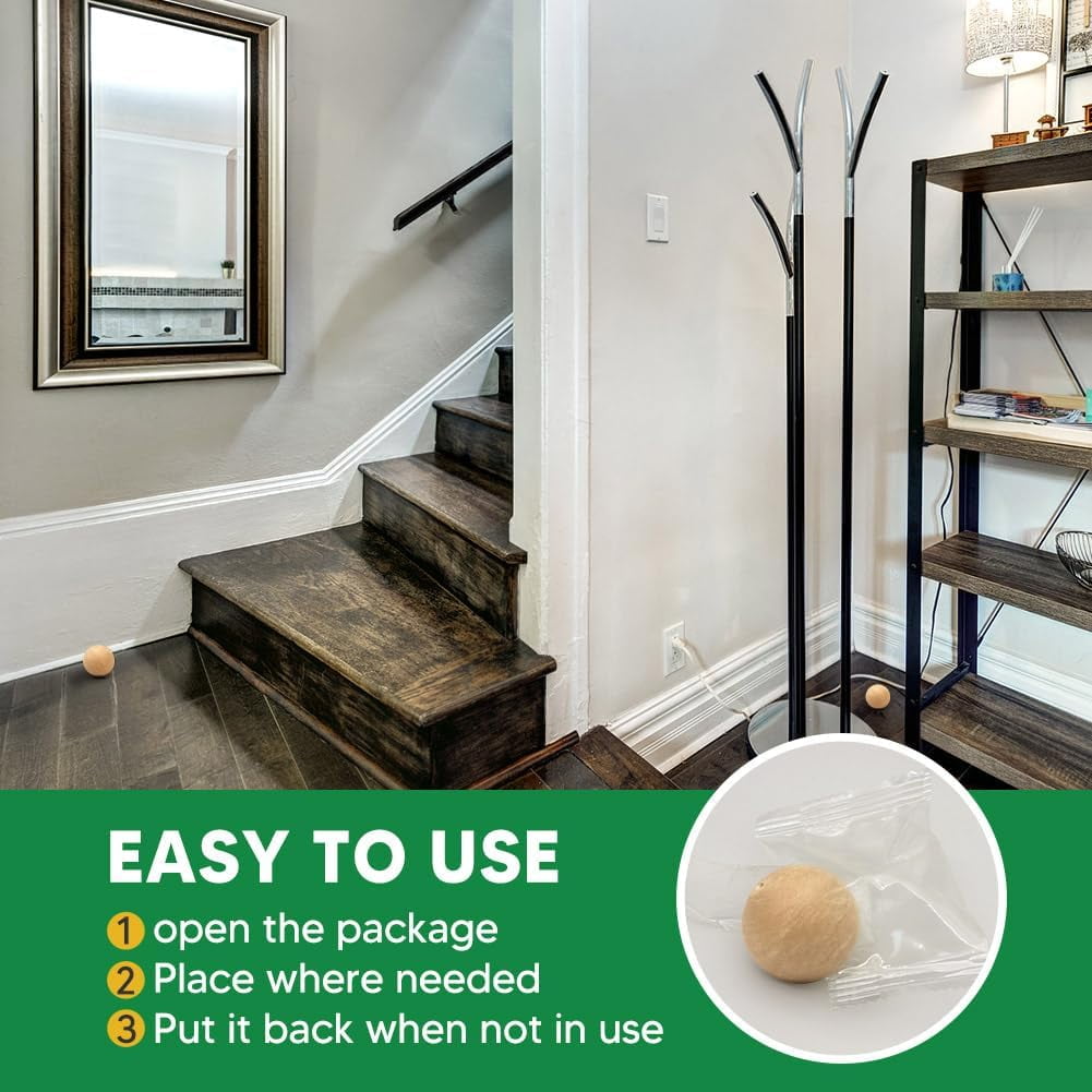 Rodent repellent balls: ball placement near indoor stairs.