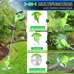 Cordless trimmer and edger: three cutting attachment types.