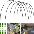Fiberglass garden hoops: assembled hoops and accessory layout.