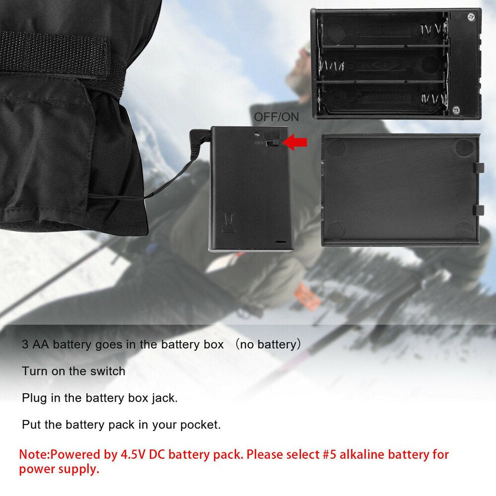 Heated motorcycle gloves: AA battery cases and power connection.