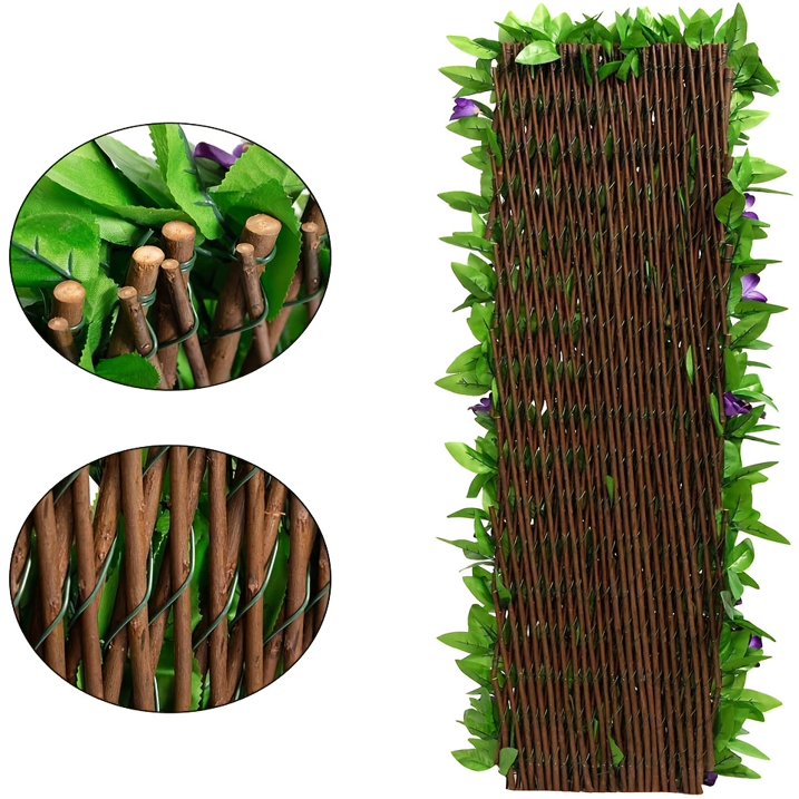 Expandable ivy privacy trellis: reverse of wooden expandable trellis.