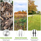 Folding grass trimmer: three cutting attachment types.